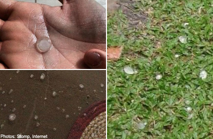 RESIDENTS IN SINGAPORE EXPERIENCE HAIL DURING DOWNPOUR