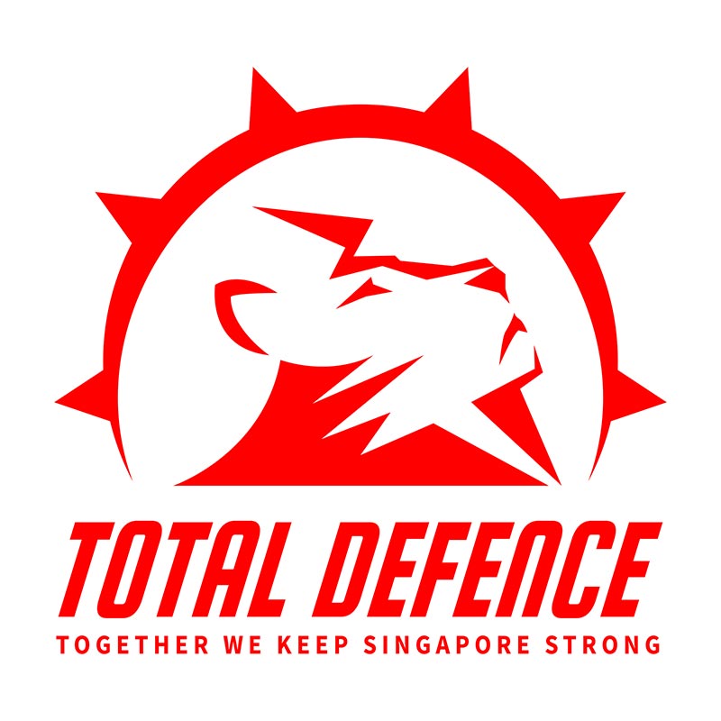 The lion head and dome depicts Singapore, looking up confidently and forward into the future, safeguarded on all fronts by total defence, represented by the six apexes. The red evokes a powerful sense of determination and commitment.