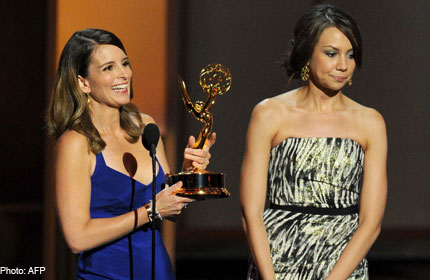 Tina Fey Hit By Tiny Wardrobe Malfunction On Emmy Stage