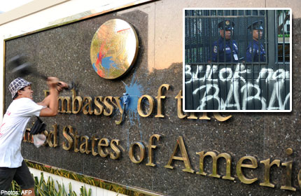 Police caught napping while vandals attack US embassy in Manila