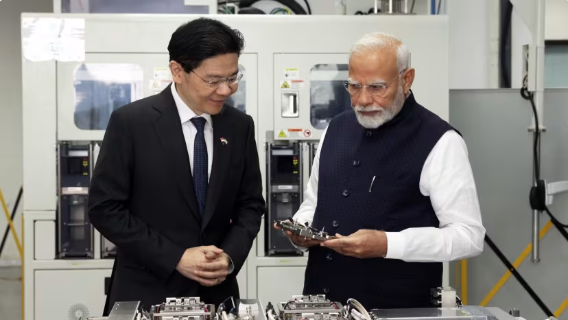 PM Lawrence Wong and India's PM Narendra Modi at AEM Singapore on Sept 5. PHOTO: MDDI