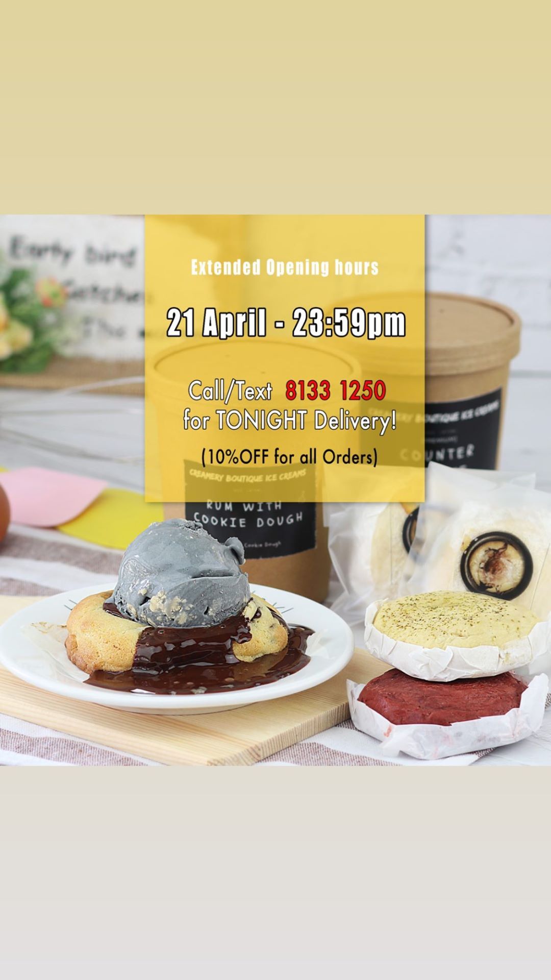 Creamery announcement that they are opening late on April 21