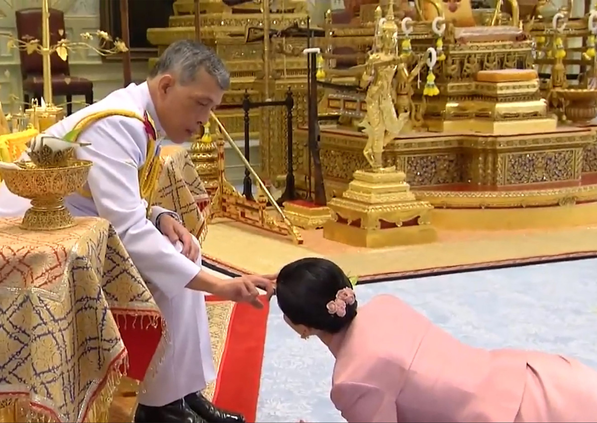 This screengrab from a Thai TV pool video shows a ceremony in which Thailan...