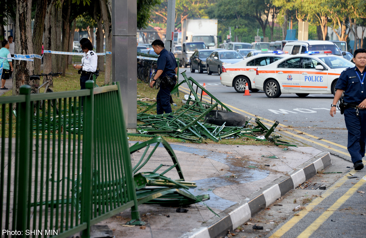 Roadside railing smashed, man injured in Serangoon road crash, News ...