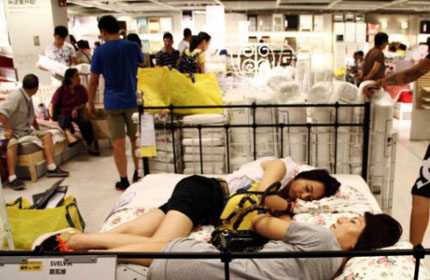 Fresh bedsheets for napping customers in Ikea  China  Asia 