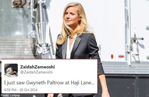 Gwyneth Paltrow spotted shopping at MBS and walking Haji Lane