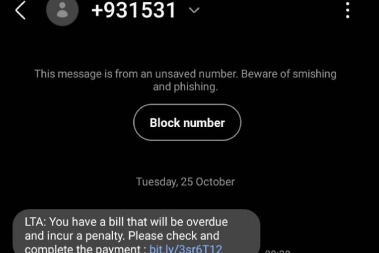 LTA warns of phishing scams involving SMSes about unpaid ERP charges